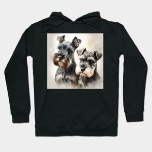 Two Miniature Schnauzers Playing Watercolour Painting Hoodie